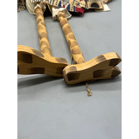 large Handcrafted Giraffe Doll Patriotic Dress & Lace Accents wood brown READ - Picture 8 of 12